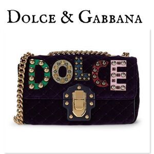 NWOT Dolce&Gabbana Lucia Studded Mixed-Media Velvet Shoulder Bag W/ Dust Bag
